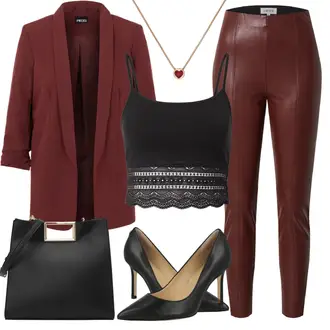 Outfit mit Rot/DunkelRot/Bordeaux/Braun Hose Große Größe/Lederimitathose/Lederlegging/Leggings Lederoptik/Lederhose/Leggings Große Größe Edited "Eleganter Look"