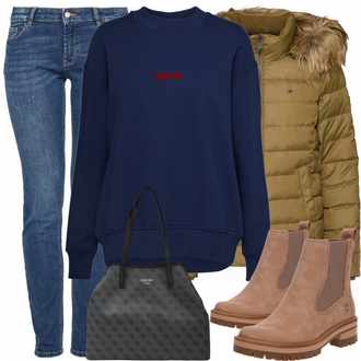 Outfit mit Braun Stiefel Timberland "Winterjacke"