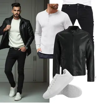Stehkragen Outfit mit Schwarz Vintage Lederjacke/Leder Bomberjacke/Lederjacke/Kunstlederjacke Jack & Jones "Freizeit Outfit"