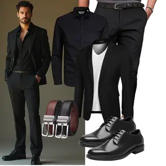 Business Outfits Moderne mit Schwarz/Dunkelgrau/Khaki Meilicloth, Schwarz/Dunkelblau Hemdbluse/Businesshemd/Business Hemd Jack & Jones, Schwarz/Weiß COOFANDY "Business Outfit"Look: Casual, Elegant, Rap, Schlichte, Stil, Smart Casual, Coole, Schön, Moderne, Old Money, Büro, Business, Edel, Workwear, Unisex, Classic, Sportlich, Empire, Schick