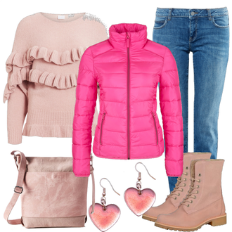 Winter Outfits mit Beige Schultertasche ESPRIT "PinkLove"