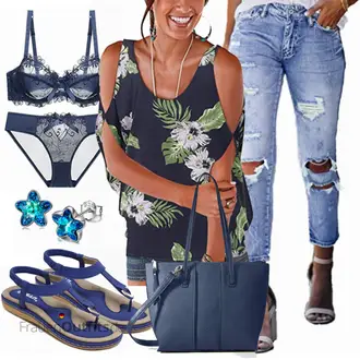 Eine Schulter Outfit mit Blau Offene Bluse/Bluse/SchlupfBluse/Verspielte Bluse/DruckBluse/Bluse Oberteil/Ärmellose Bluse YOINS "Sommer Look für modische Frauen"