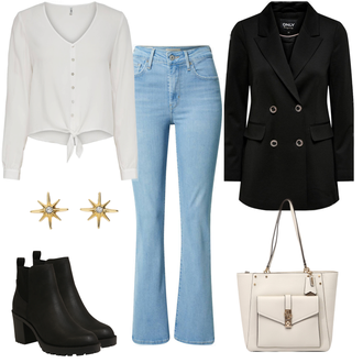 Outfit mit Schwarz Chelsea Boot/Lederjacke/Leder Stiefelette/Gefütterte Stiefelette/Gummistiefelette Only "Freizeitlook mit Stil"