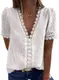 Elegancity Damen Bluse Spitzen Hemd V Ausschnitt Elegant Kurzärmel Tunika Dame Blusen Tops Oberteile M, Weiß