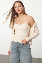 Stone Crop Blouse-Cardigan Set Thin Knitted Cardigan