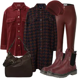 Outfit mit Rot/DunkelRot/Bordeaux/Braun Hose Große Größe/Lederimitathose/Lederlegging/Leggings Lederoptik/Lederhose/Leggings Große Größe Edited "Herbstlicher Look"