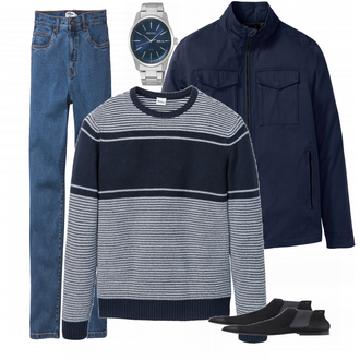 Outfit mit Schwarz Stiefel Jack & Jones "John Baner Pullover"