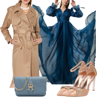 Vjenčanje Outfit sa Plava/Tamnoplava Haljina od Šifona/francuska Haljina/Duga satenska Haljina lafaba "Jesenski Outfiti"Look: Bal, Večera, Posebne prigode, Koncer, Vjenčanje, Prije vjenčanja, 50. rođendan, 70. rođendan, 18. rođendan