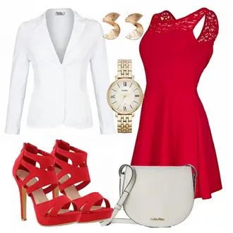 Outfit mit Rot/Dunkelrot Riemchen Sandale/Plateau Sandale/Sandalen Mit Absatz/High Heel/Spangenpump Stiefelparadies "Red"
