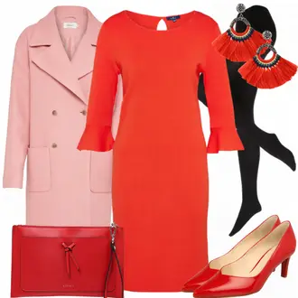 Outfit mit Beige/Rot High Heel Högl "ElegantInRosaRot"