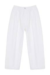 White Elastic Waist High Waist Barrel Trousers