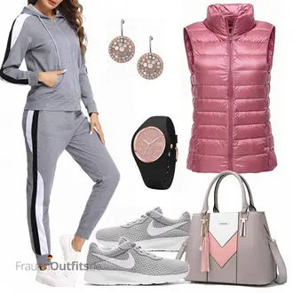 Outfit mit Rosa/Lila Steppweste/Kunstfaserweste/Kurze Weste/Outdoorweste/Isolationsweste/Puffer Weste/Leichte Weste/Daunenweste HaiDean "Schönes Frühlingsoutfit"