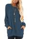 AUSELILY Damen Langarm Tops Lässige Rundhals T Shirts Blusen Süßes Sweatshirt mit Taschen Navy blau M