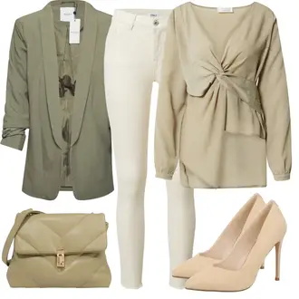 Outfit s Béžová/Hnědá/Khaki Halenka s Mašlí/Elegantní Halenka/Zavazovací Halenka/Neobvyklá Halenka/Zavinování Halenka guido maria kretschmer women "Trendový zimní vzhled"