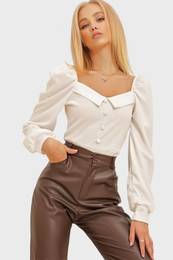 Trend Alaat Stili Women's White Princess Button Detailed Crep Blouse
