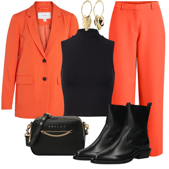 Outfit mit Schwarz/Braun Leder Stiefelette/Chelsea Boot/Lederjacke/Lammfell Stiefel/Gefütterte Stiefelette/CowboyStiefel/Vintage Stiefelette/Flache Stiefelette/Spitzer Stiefel/Western Stiefelette river island "Elegantes Winter Outfit"