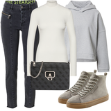 Graue Oversized Sweatshirts mit Kapuze Outfits image