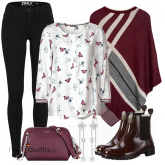 Outfit mit Blau/Fliederfarben/Lila Schluppenbluse/3/4 Bluse/Verspielte Bluse/Langarmbluse/Schlupfbluse/Gemusterte Bluse/Bluse Oberteil/Lederjacke/Sportliche Bluse/Bluse Mit Schleife/Druckbluse Street One "Street One bluse"
