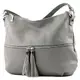 modamoda de - T159 - ital Umhängetasche Schultertasche aus Leder, Farbe:Grau