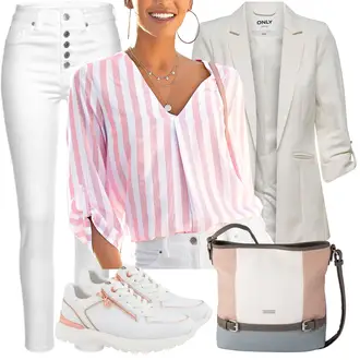 Outfit mit Khaki/Beige/Grau/Weiß/Hellgrün Baumwoll ­Blazer/Lederjacke für Männer/Eleganter Blazer/Lässiger Blazer/Lederjacke/Longblazer/Blusenblazer/Boyfriend Blazer Only "Alltagsoutfit"