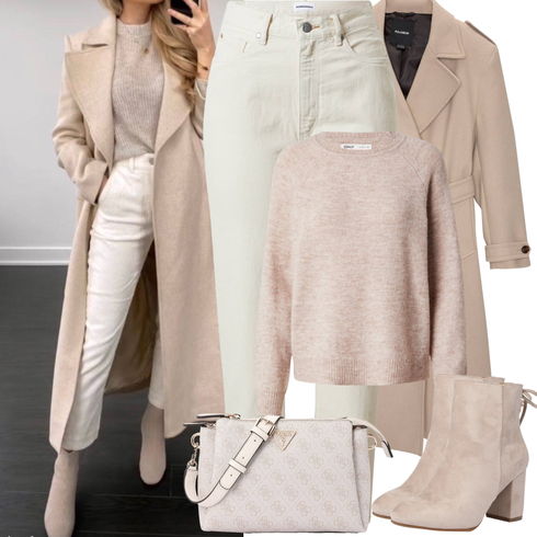 Comment poter Kaki/Beige Jeans Jean Taille Haute/Girlfriend Jeans/Jean Fuselé/Jean Dad/Jean Court/Mom Jean Armedangels avec Marron/Beige/Kaki Manteau en Cachemire/Manteau Mi-long/Trench Manteau/Women's Trenchcoats Pull&Bear