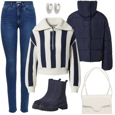 Dunkelblau/Blau Gefütterte Stiefelette/Lederjacke/Flache Stiefelette/Klassischer Stiefel/Winter Stiefelette MARCO TOZZI kombinieren mit Grau/Beige/Gelb/Weiß/Silber Schmuck Creole/Ohrclip/Ohrstecker Pilgrim