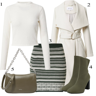 Etno apranga su Tamsiai žalia/Žalia Sijonas About You "Zimné Outfit"Look: Etno, Airijos, Layered, Besiūliai