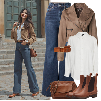 Kombinacije od trapera sa Plava/Tamnoplava/Svjetloplava Traperice Široke Nogavice/Muška majica/Traperice s Prorezom/Trapez Traperice/Culotte Traperice/High Waist Traperice levi's ® "Moderni outfit za proljeće"