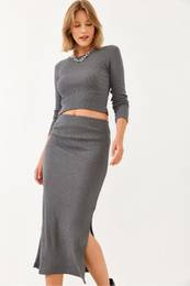 Women's Crew Neck Skirted Bottom-Top Set 2105
