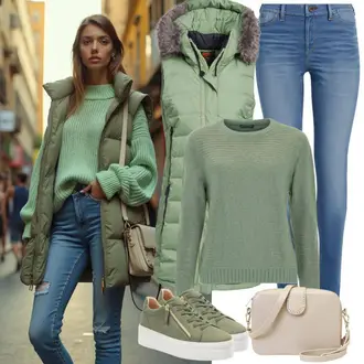 Outfit sa Bijela/Bež/Kaki/Zlatni Torba Mala Torbica/Pojasna torbica/Torbica/Torba preko ramena/Torba za rame/Torbica za telefon/Torbica/Torba Za Preko Ramena About You "Slobodno vrijeme Outfit"