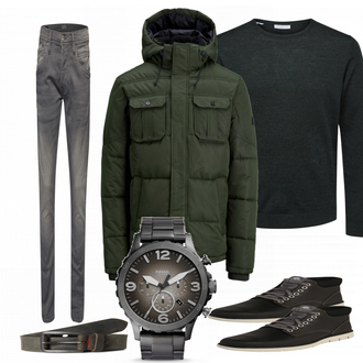Outfit mit Grün/Schwarz Stiefel Timberland "Perfect"