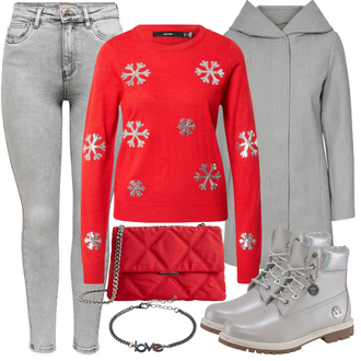 Outfit mit Grau Stiefel Timberland "Outfit für den Winter"