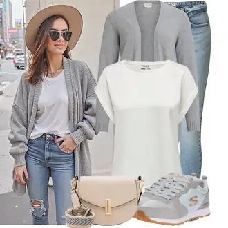 Na Procházku Outfit s Šedá/Světle šedá Pletenina veľkej veľkosti Vila "Cool outfity na volný čas"Look: Na Procházku