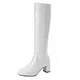 MISSUIT Damen Langschaftstiefel Blockabsatz Lackstiefel High Heels Kniehohe Stiefel mit Reißverschluss High Knee Stiefel(Weiß,40)