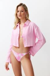 Pink Woven Muslin Beach Shirt