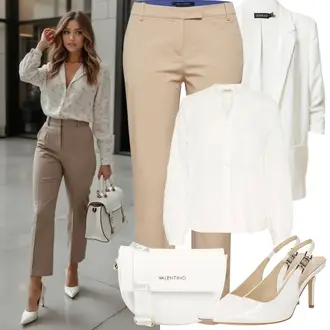 Sommer Vorstellungsgespräch Outfit mit Beige/Khaki/Braun Hose Große Größe/Bengalin Hose/Boyfriend Hose/Freizeithose/Anzughose/Hose mit Schlitz/Paperbag Hose/Skinny Hose/Slim Hose/Gerade Hose/Twill Hose Marc O'Polo "Frühling outfit"