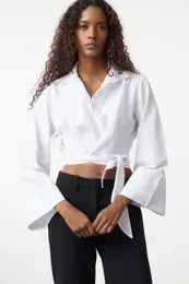 White Tie Detail Regular Regular Pattern Woven Shirt