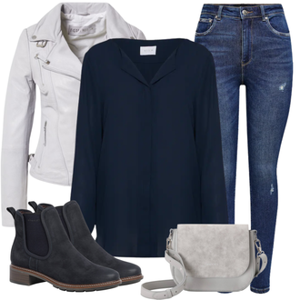 Winter Outfits mit Dunkelblau Bluse und Tunika/Blusenbody/Bluse Mit Knopf/Bluse mit Stehkragen/Business Bluse/Lederjacke/Langarmbluse/Bügelfreie Bluse/Seidenbluse/Schlupfbluse/Einfarbige Bluse/Businesshemd/Casual Hemd/Business Hemd/Bügelfreies Hemd/Hemdbluse/Bluse Große Größe Vila "Perfekt für den Winter"