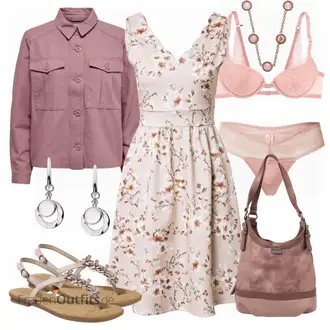 Geblümt Outfit mit Rosa/Lila/Weiß/Braun Kleid Große Größe/A-Linien Kleid/Lässiges Kleid/Baumwollkleid/Kleid mit Tasche/Bedrucktes Kleid/Kleid Standesamt-gast/Ärmelloses Kleid/Sommerkleid About You "Schöner Sommer Look"