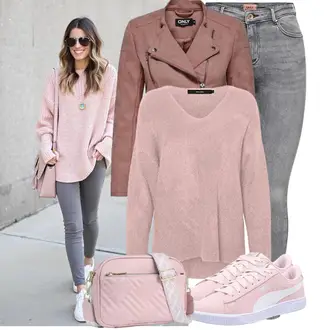 Frühlings Outfits Old Money mit Dunkelgrau/Grau/Hellgrau Slim Fit Jeans/Thermojeans/Winterjacke/Biker Jeans/Knöchelstiefel/Leder Schuhe/Jeans mit Schlitz/Lederjacke/High Waist Jeans Only "Stylische Kombination für den Frühling"Look: Old Money, Coole, Nahtlos, Schön
