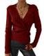 Maxwinee Damen Strickpullover V Ausschnitt Cross Wrap Wickelpullover Langarm Elegant Pullover Winter, Rot, S