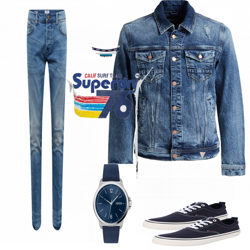 Blau Schuh Sneaker Tommy Jeans kombinieren