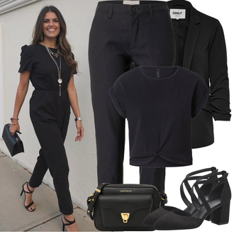 Outfit mit Schwarz/Dunkelblau/Dunkelgrau/Khaki Hose Große Größe/Bengalin Hose/Business Hose/Bügelfaltenhose/Anzughose/High Waist Hose/Jeggings/Musselin Hose/Hose mit Schlitz/Skinny Hose/Slim Hose/Gerade Hose/Twill Hose Freequent "Frühling outfit"