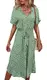 Jiraewh Damen Blumen Sommerkleid Knopf Kurzarm V-Ausschnitt Lose Knielang Kleid High Waist Midi-Hemdkleid Strandkleider Polka Dots Knopfkleid Langarmkleid (Grün, M)