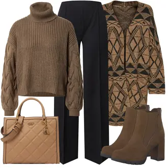 Outfit mit Braun/Dunkelbraun/Khaki/Dunkelgrün Chelsea Boot/Klassische Stiefelette/Leder Stiefelette/Gefütterte Stiefelette/Winter Stiefelette/Plateaustiefelette/Sommerstiefelette/Lederjacke MARCO TOZZI "Auffälliger Businesslook"
