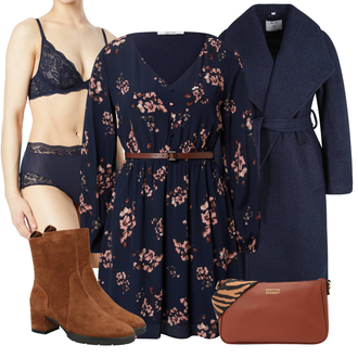Flower Power Outfit mit Dunkelblau/Blau/Pastell Kleid Große Größe/Bluse und Tunika Tunika About You "Frühlings Outfits"