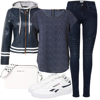 Mit Kapuze Outfit mit Dunkelblau/Blau Bikerjacke/Außergewöhnliche Jacke/KunstLederjacke/Kapuzenjacke/Jacke mit Seitlichem Reißverschluss/Leder Bomberjacke/Lederjacke/Innenfutter Jacke/Sportjacke/Vintage Jacke/Vintage Lederjacke Freaky Nation "Cooler Look für den Frühling"