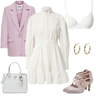 Taufe Outfits Sommer mit Weiß/Creme VERO MODA, Weiß/Beige/Gold Creole/Ohrclip Pilgrim "Romantischer Businesslook"