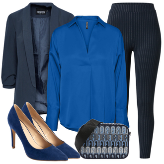 Gestreift Outfit mit DunkelBlau/Blau Hose High Waist Legging/Cord Legging/Strick Legging/Gefütterte Leggings/ThermoHose/Treggings Edited "Business Look"
