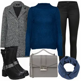 Outfit mit Schwarz Kleid/Tasche/Gürtel/Jeans SOAKED IN LUXURY "BLUEandGRAY"